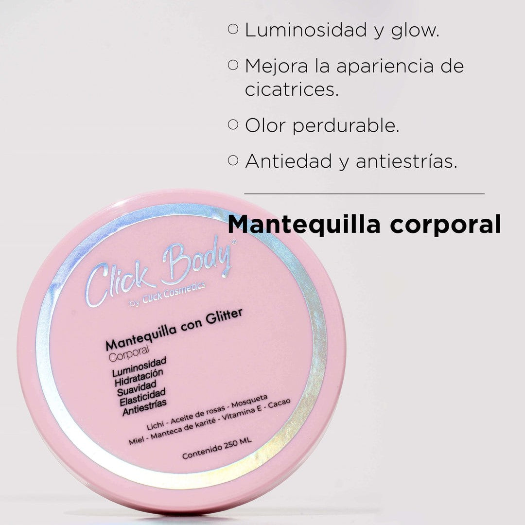 MANTEQUILLA CORPORAL CON GLITTER 250 ML
